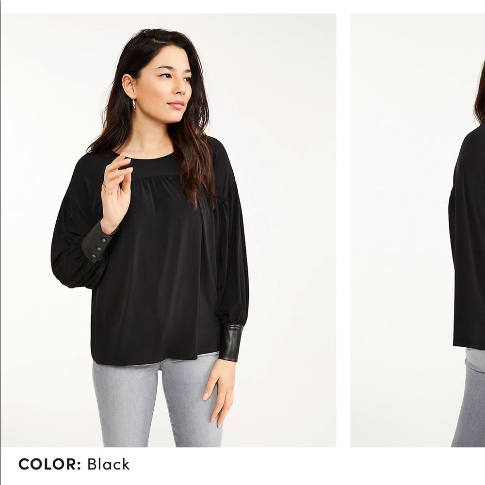 🛍️3/$25 SALE🛍️Ann Taylor Faux Leather Cuff Curved Yoke Top
